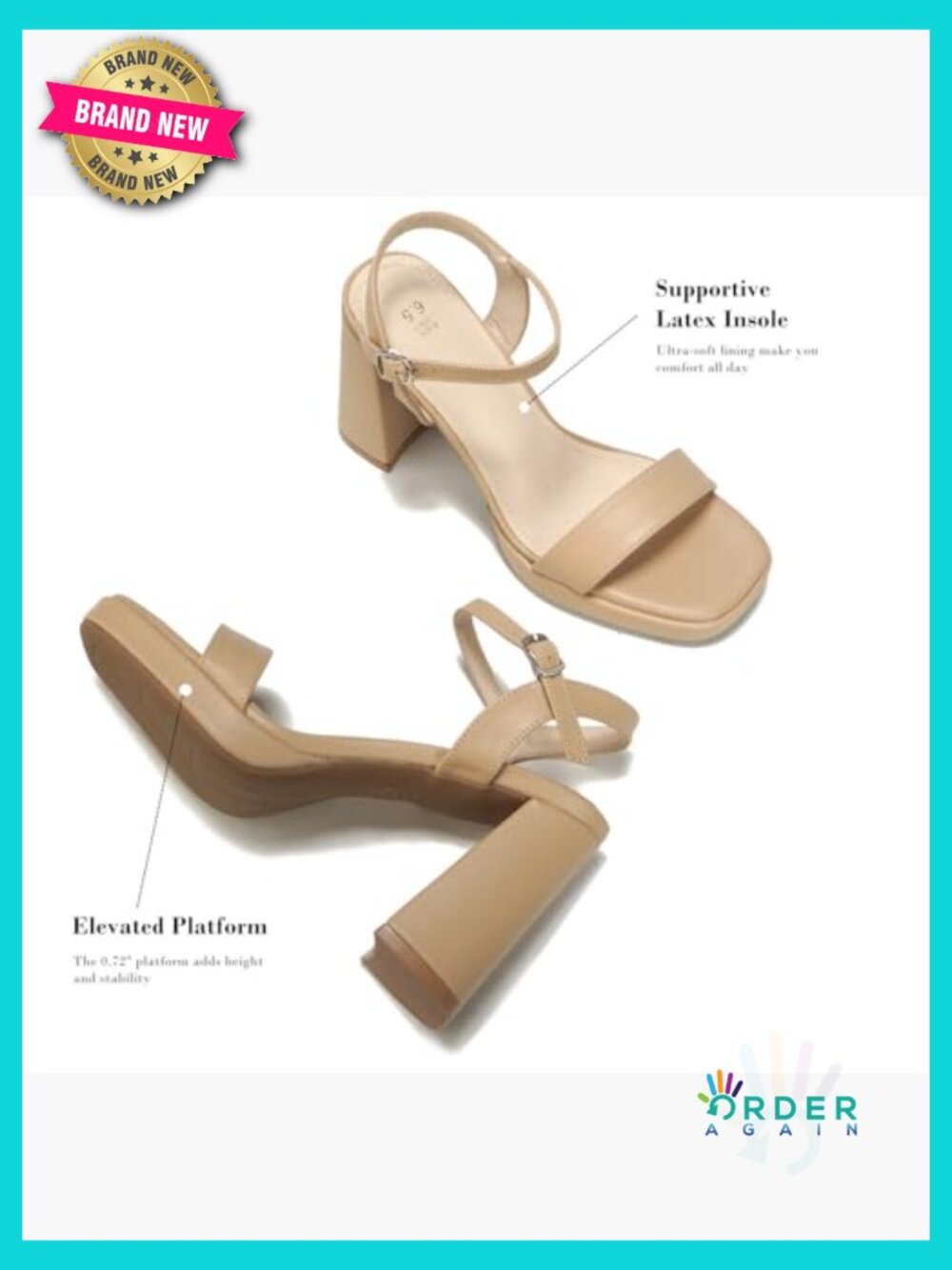 Platform Block Heel Square Open Toe Ankle Strap Heeled Sandals Fashion Wedding - Picture 5 of 7